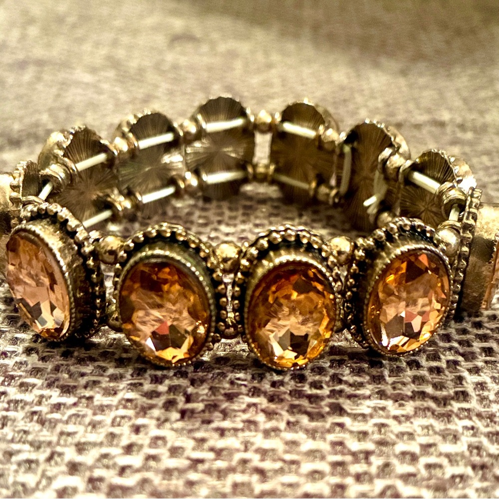 Gold Tone and Orange Crystal Stretch Bracelet - Picture 1 of 2